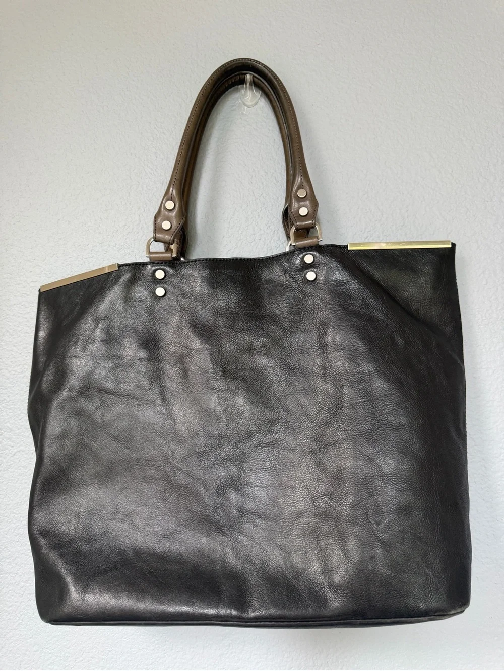 Kenneth Cole Black Leather Tote with Brown Handles
